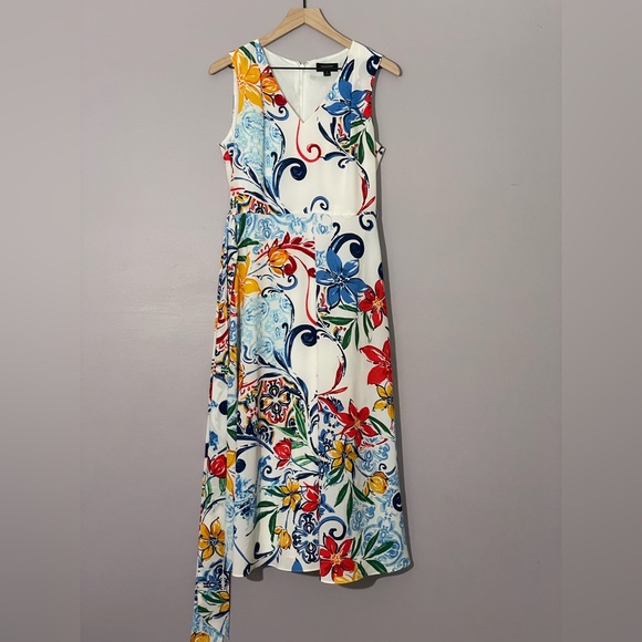 Tahari ASL White Bold Floral Midi Dress - Size 4 - Picture 3 of 6